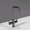 Arno Brushed Gunmetal Classic Square 4-in-1 instant boiling water tap on marble counter