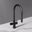 ARNO Matt Black 3-in-1 tap with pull-out spray and digital touch screen on marble worktop