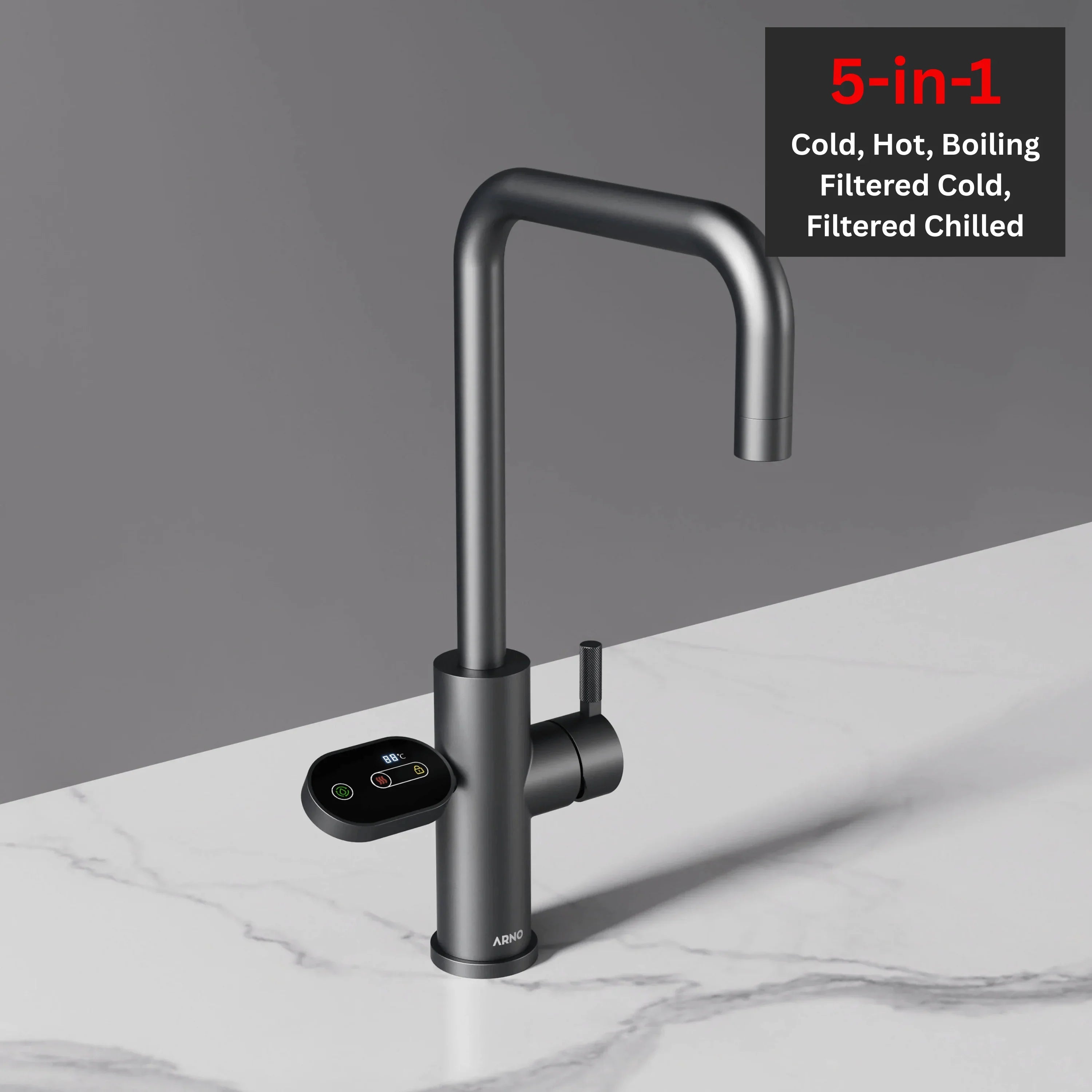 ARNO Square 5 in 1 Brushed Gunmetal Instant Boiling Hot Water Tap