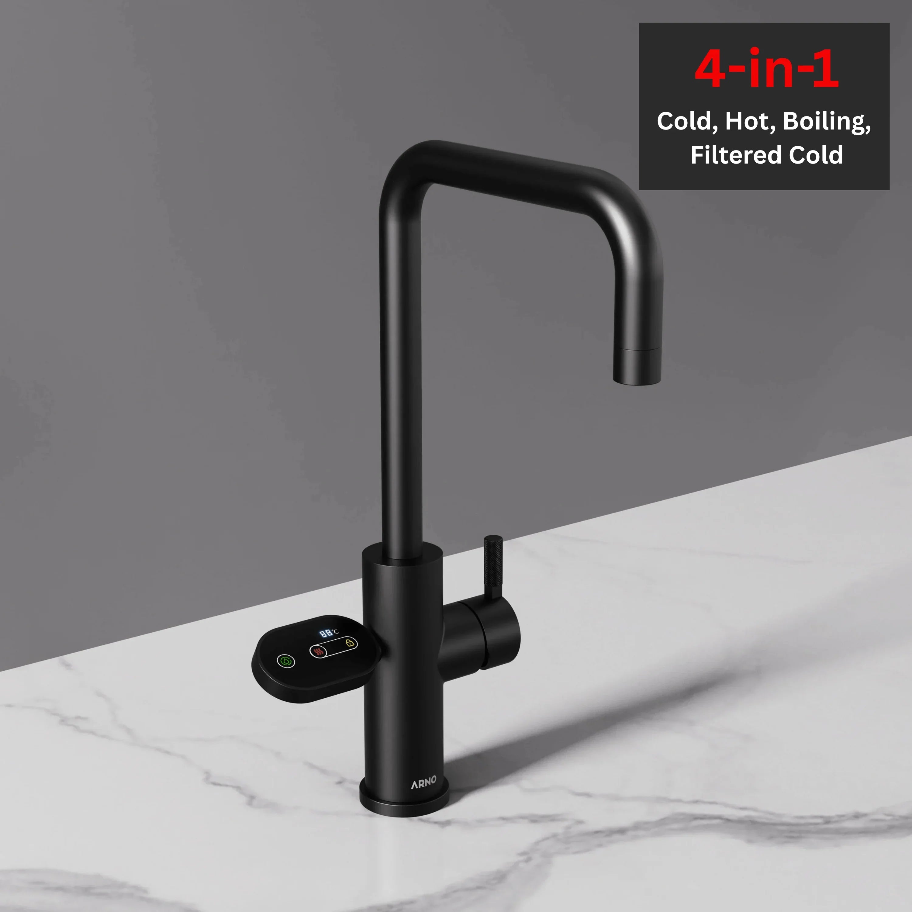 Arno Square 4-in-1 Matt Black Instant Boiling Water Tap – ARNO