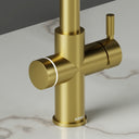 ARNO Halo 6 in 1 boiling water tap brushed gold close up LED ring detail standby mode on marble countertop