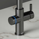 ARNO Halo brushed gunmetal boiling water tap blue LED halo ring close up