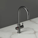 ARNO Halo brushed gunmetal boiling water tap red LED halo ring indicating filtered boiling water side view