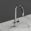 ARNO Halo boiling water tap chrome with blue halo light on marble countertop