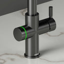 ARNO Halo brushed gunmetal hot water tap green LED halo ring close up