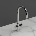 ARNO Halo 6 in 1 instant hot water tap chrome rear angle view on marble surface