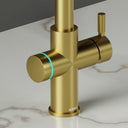 ARNO Halo 6 in 1 sparkling water tap brushed gold close up cyan LED ring indicating filtered sparkling chilled water