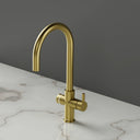 ARNO Halo 6 in 1 sparkling water tap brushed gold rear view on marble countertop standby mode