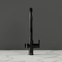 ARNO Halo matt black instant boiling water tap front view with pull out spray head extended