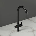 ARNO Halo matt black boiling water tap red LED halo ring indicating filtered boiling water side view