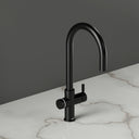 ARNO Halo sparkling water tap matte black side view on marble countertop standby mode